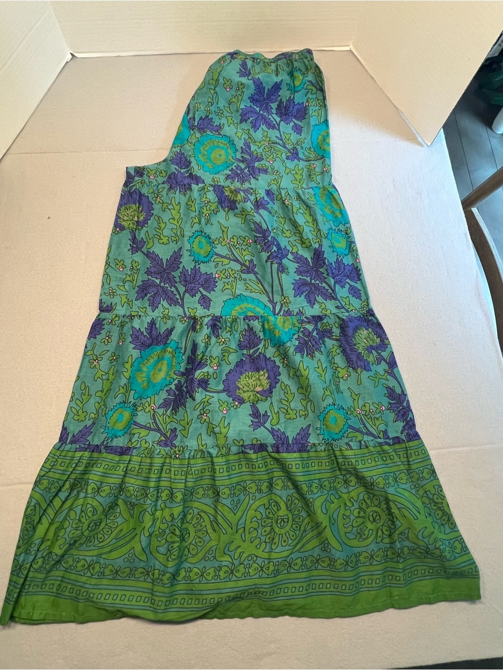 Natural Life Flowy Palazzo Green  Floral Wide Leg Pants L Boho Crunchy Hippie